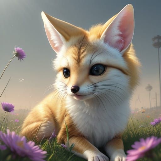 Whimsical Iridescent Alien Critter Basks in Sunlit Meadow