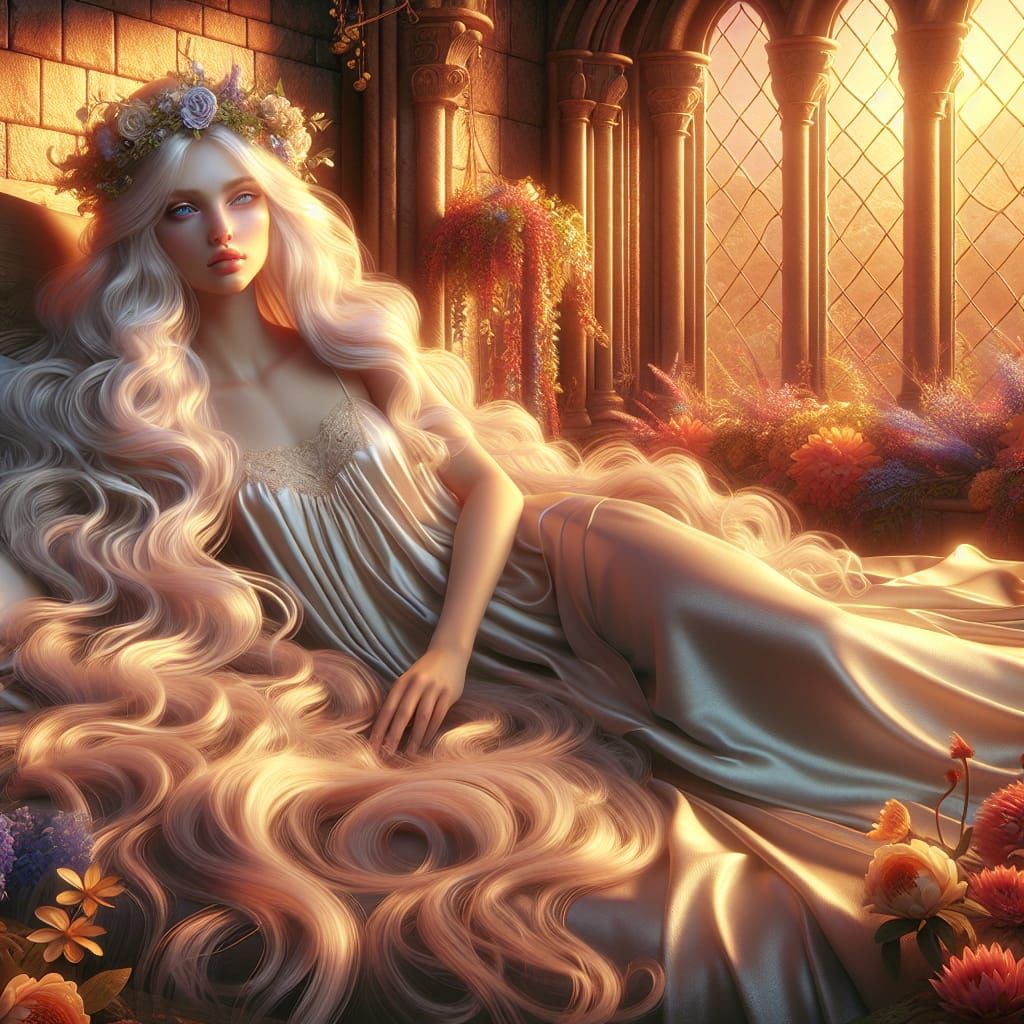 Mystical Princess Persephone in a Tower Room