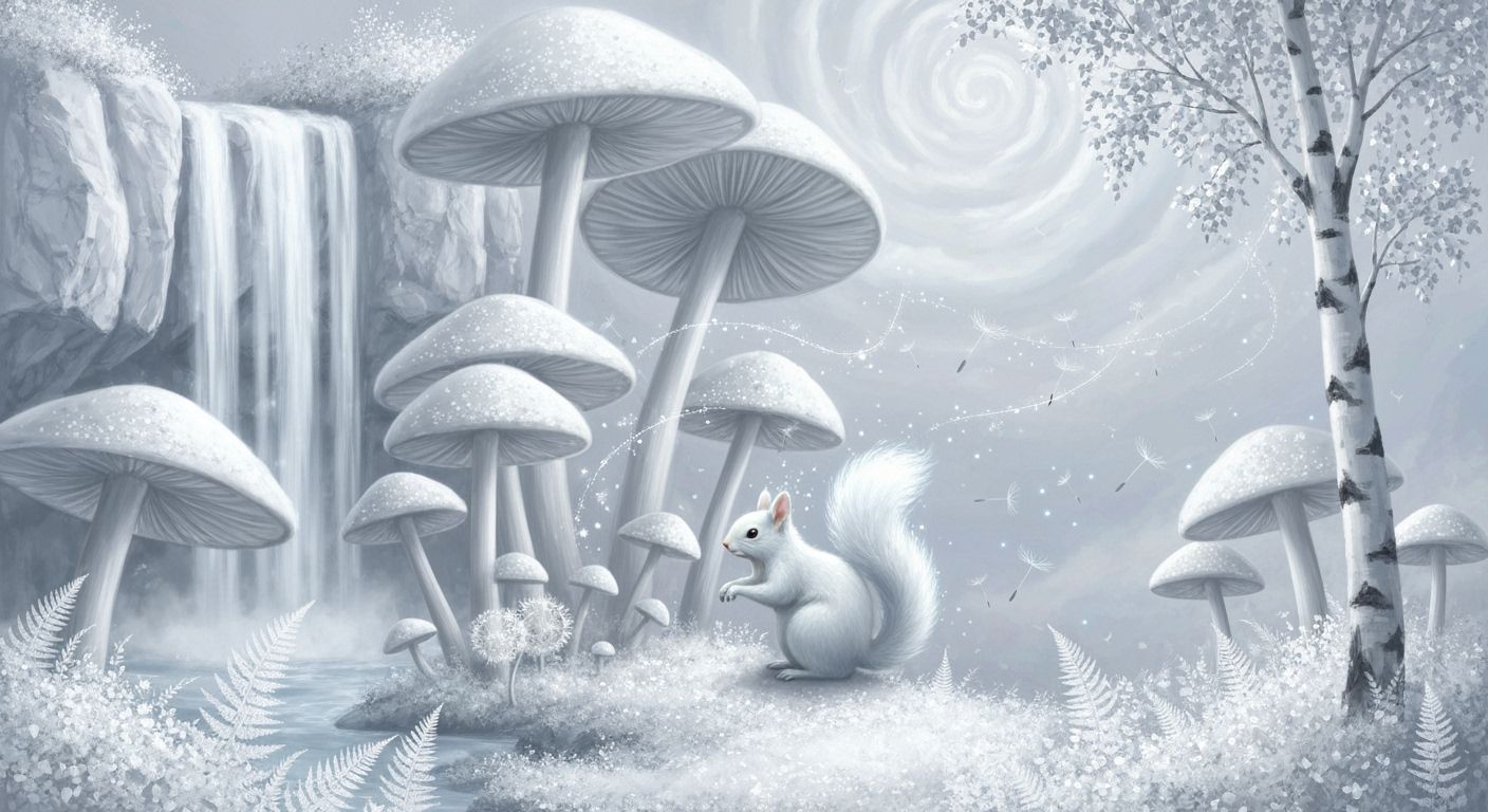 Luminous Squirrel in Pearl Mushroom Forest