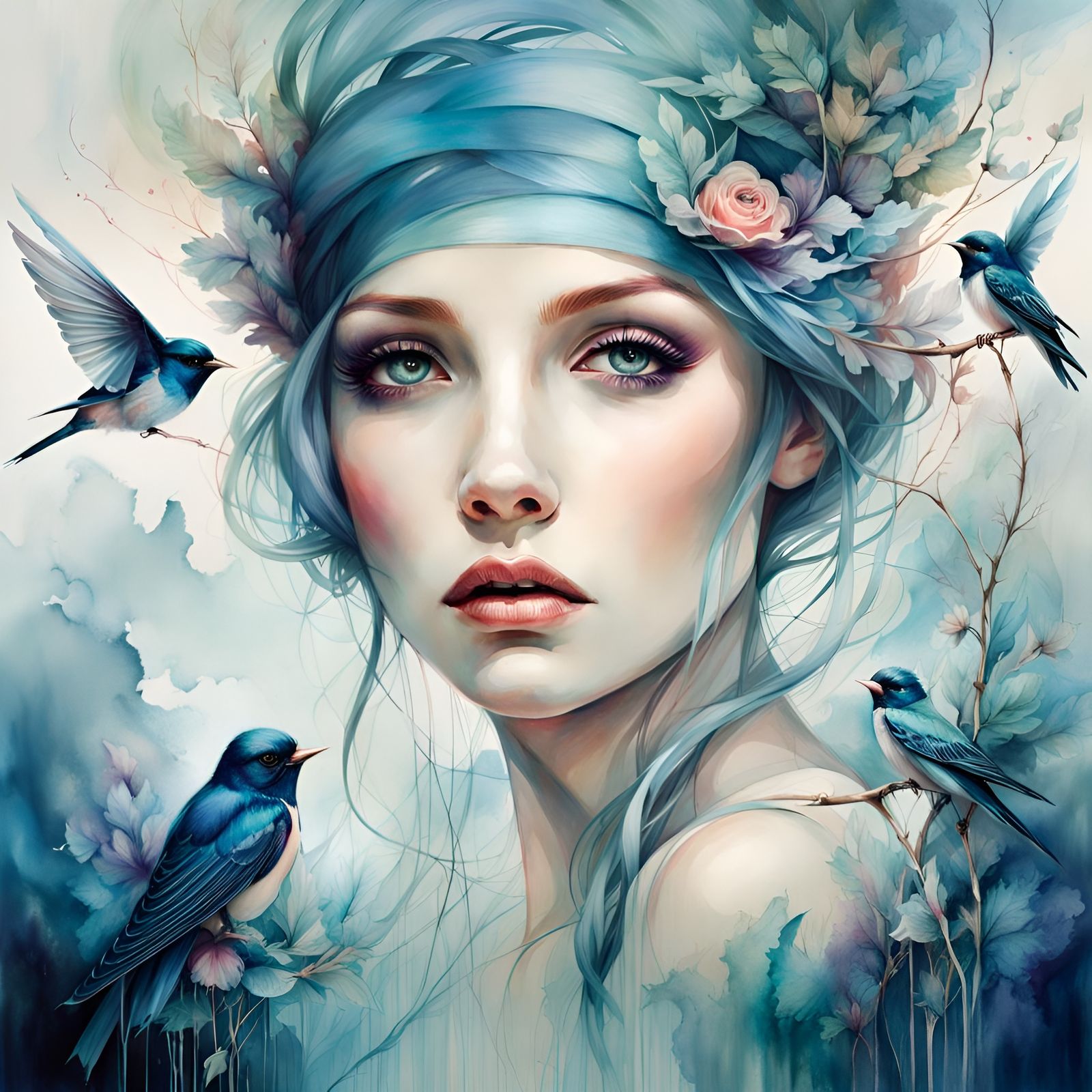 Summer Sky Dream with Flying Swallows