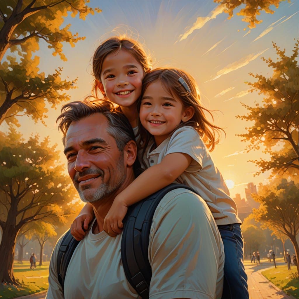 Heartwarming Father-Daughter Portrait in Oil Painting Style
