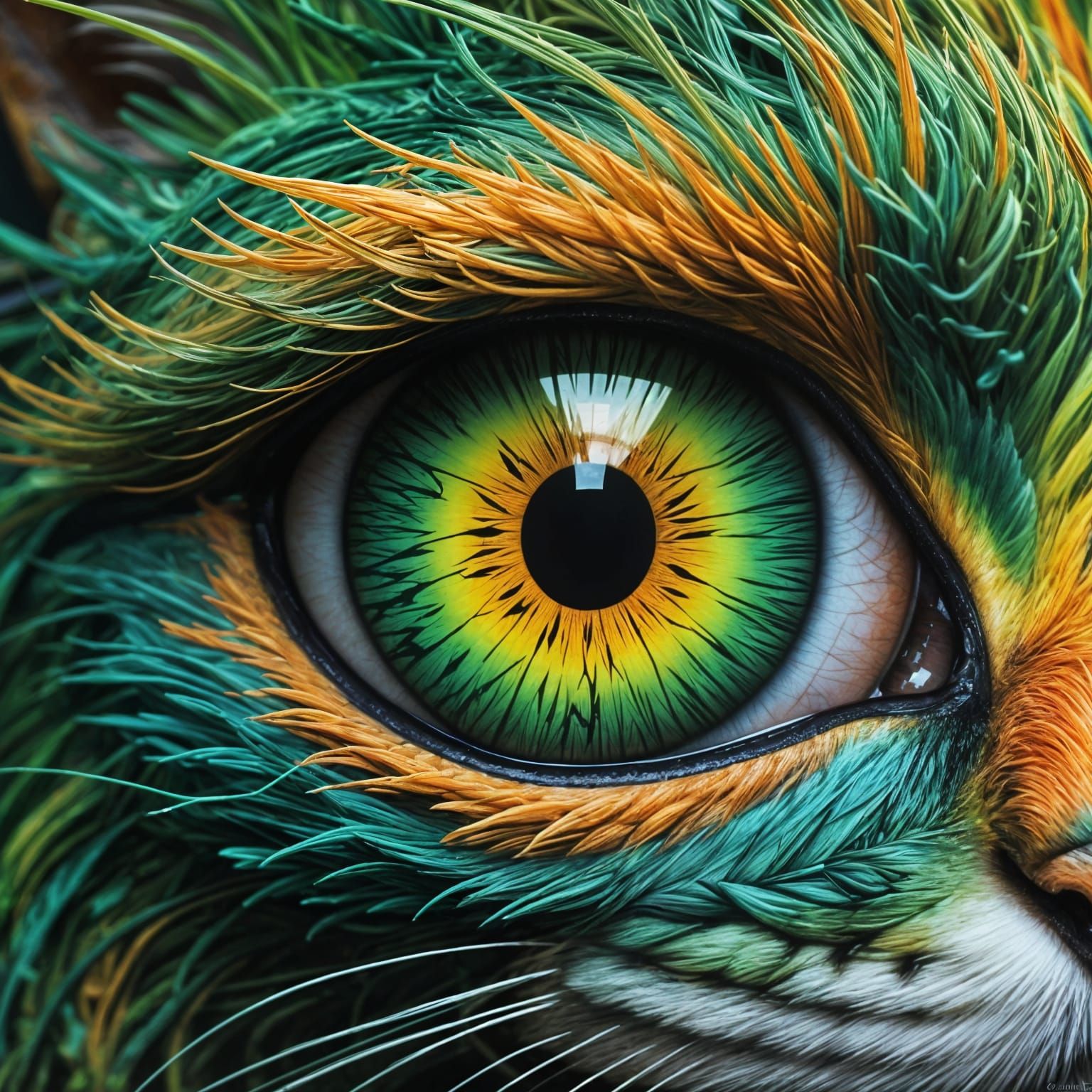 Surreal Dragon's Eye with Whimsical Cat's Eye Reflection