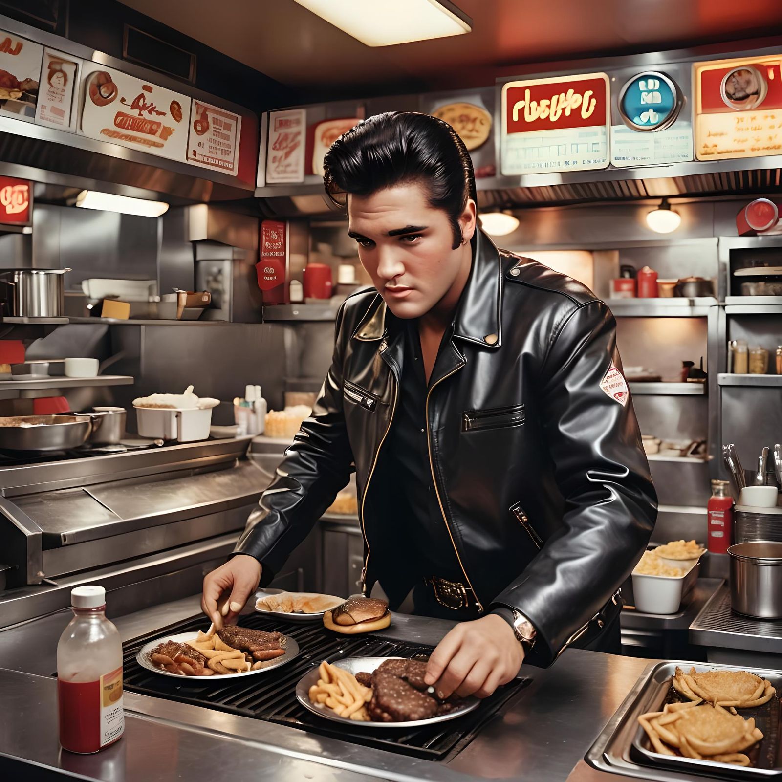 Elvis Presley as Fry Cook: 1950s Diner Photo