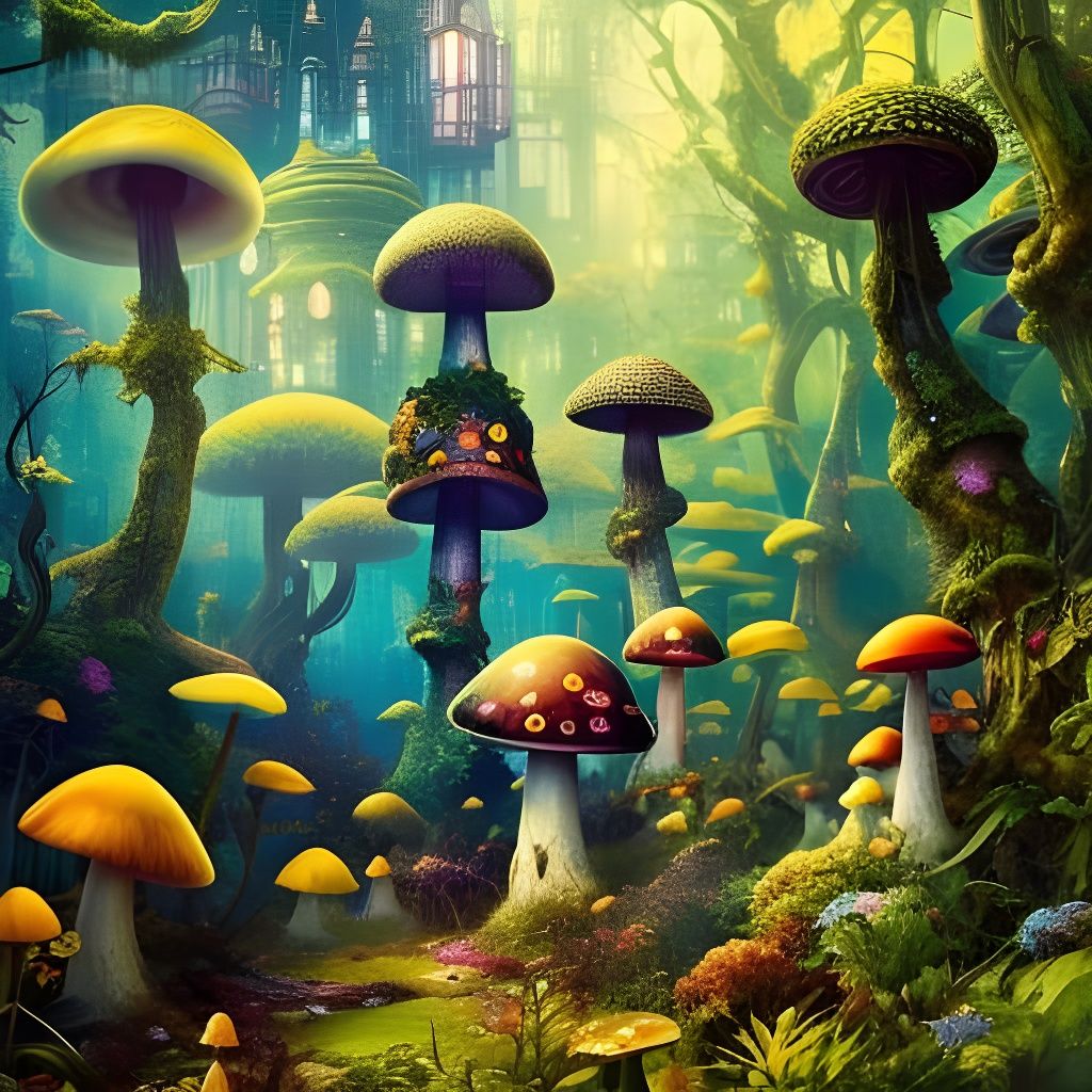 Enchanted Mushroom Houses in Fantasy World