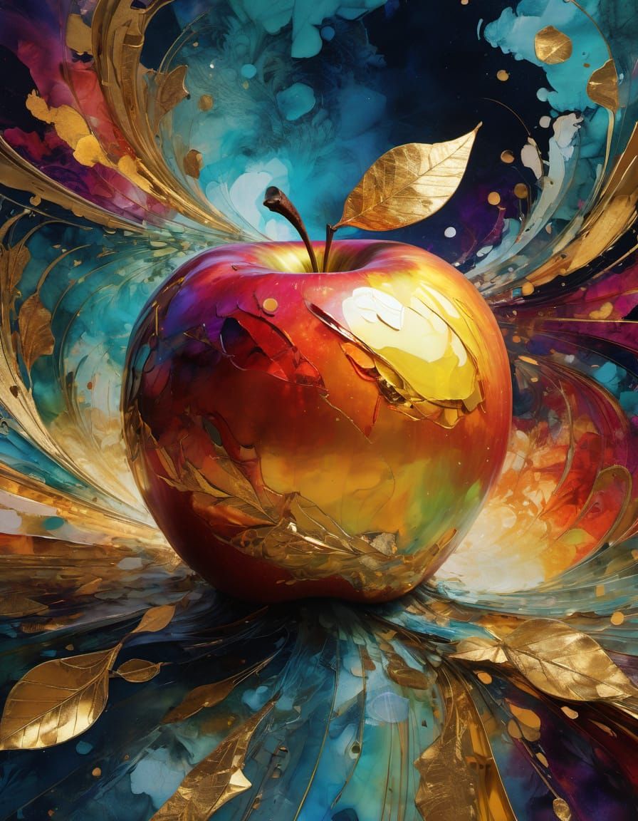 Glowing Golden Apple in a Dreamlike Atmosphere