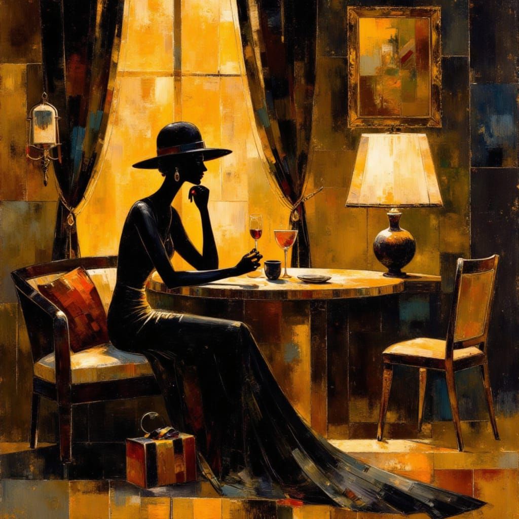 Glamorous 1920s Art Deco Parlour Scene with Flapper