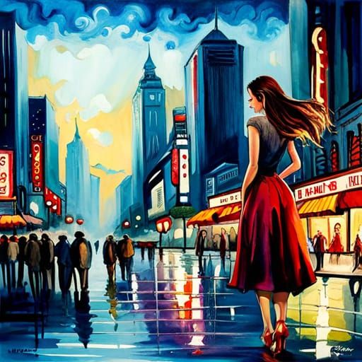 Watercolor Fantasy: Girl and Dragon in Tokyo