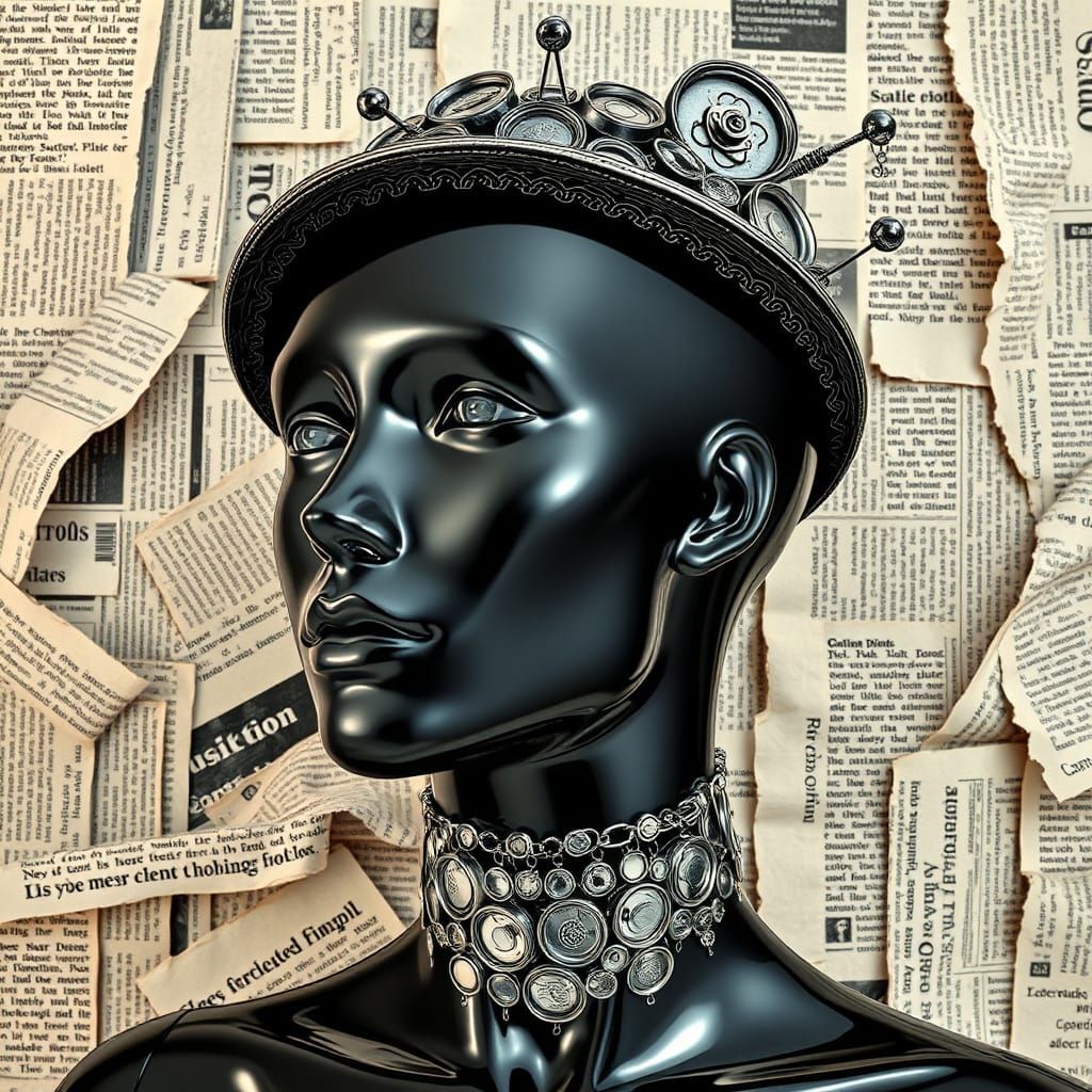 Mannequin Head with Pop-Tab Choker in Abstract Vector Style