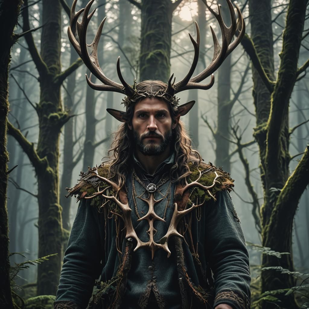 Antlered Human in Mystical Forest