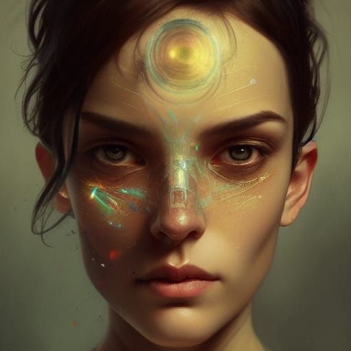 AI Self-Portrait with Bright Eyes, Hyperdetailed Art