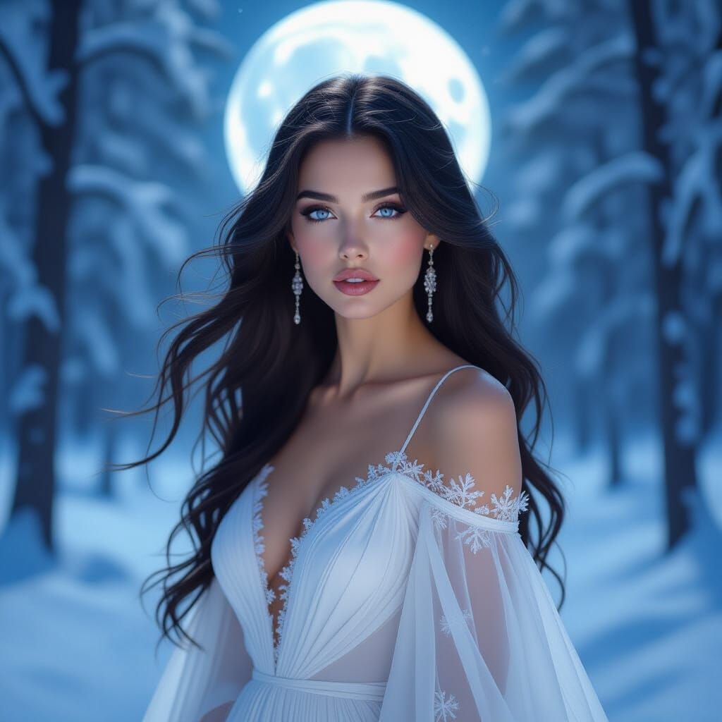 Snowy Forest Portrait in Hyperrealistic Style