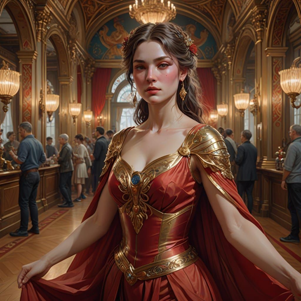 Serene Beauty in Elegant Dance, Oil Painting Style