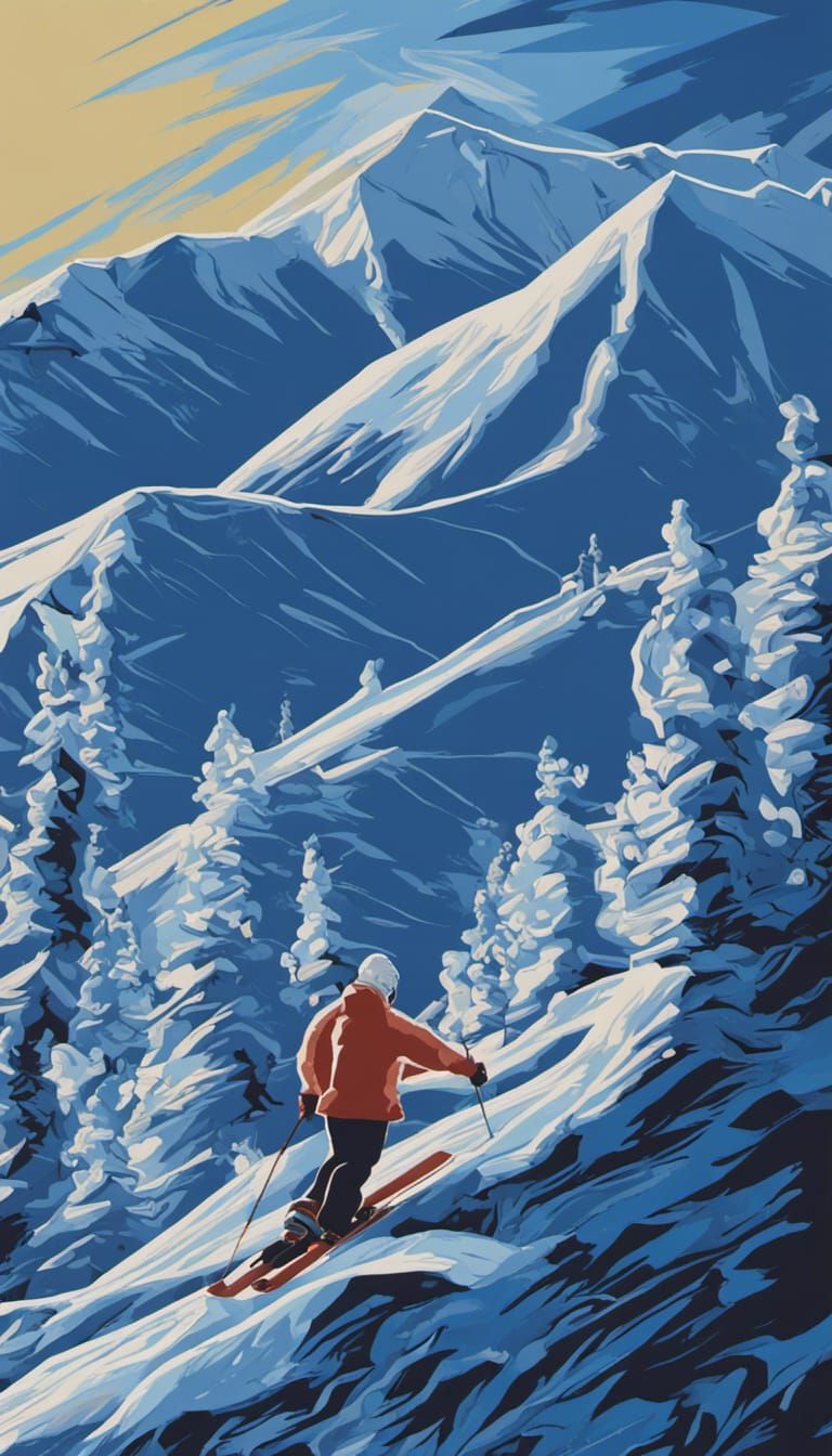 Yarn Ski Resort: Ullr on Peak Seven in Art Nouveau Style