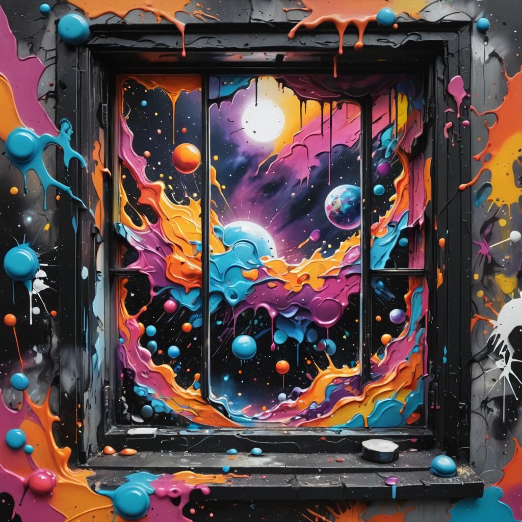 Space Window Graffiti Art in Polychromatic Style