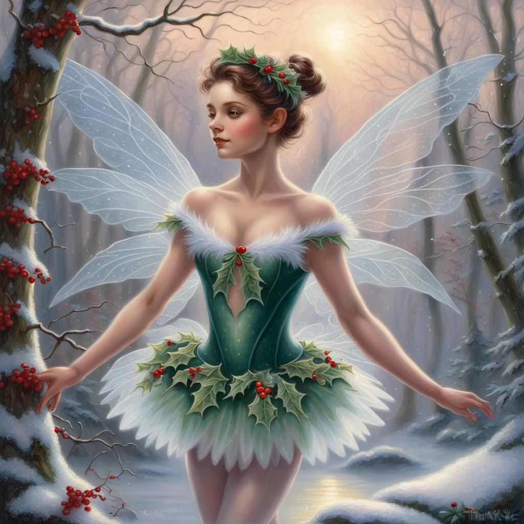 Winter Fairy in Red Tutu with Holly Wings