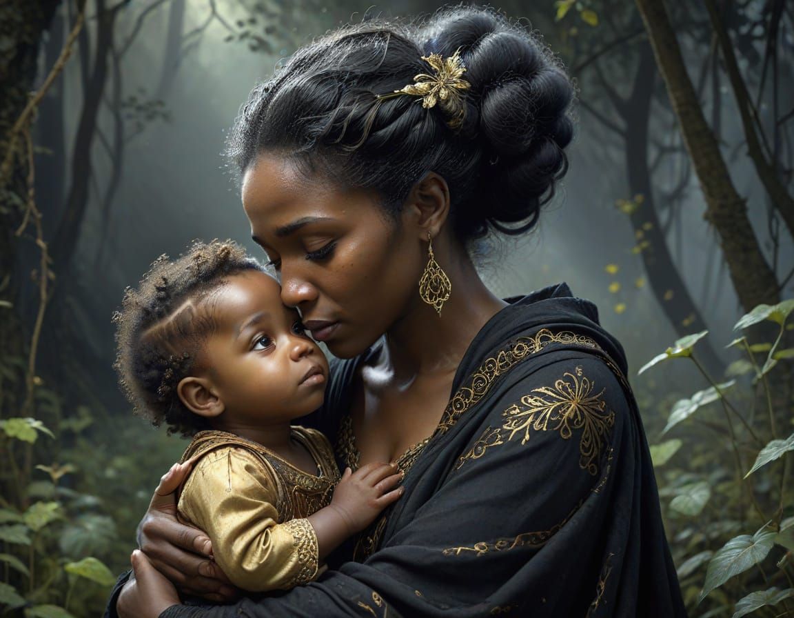 Black Grandmother Comforts Toddler Grandchild in Heartwarmin...