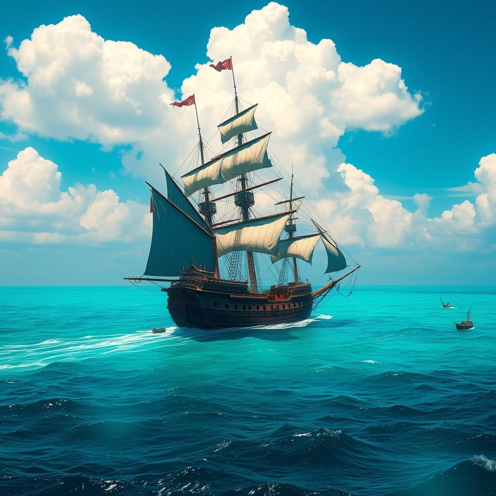 Majestic Pirate Ship in a Turquoise Expanse