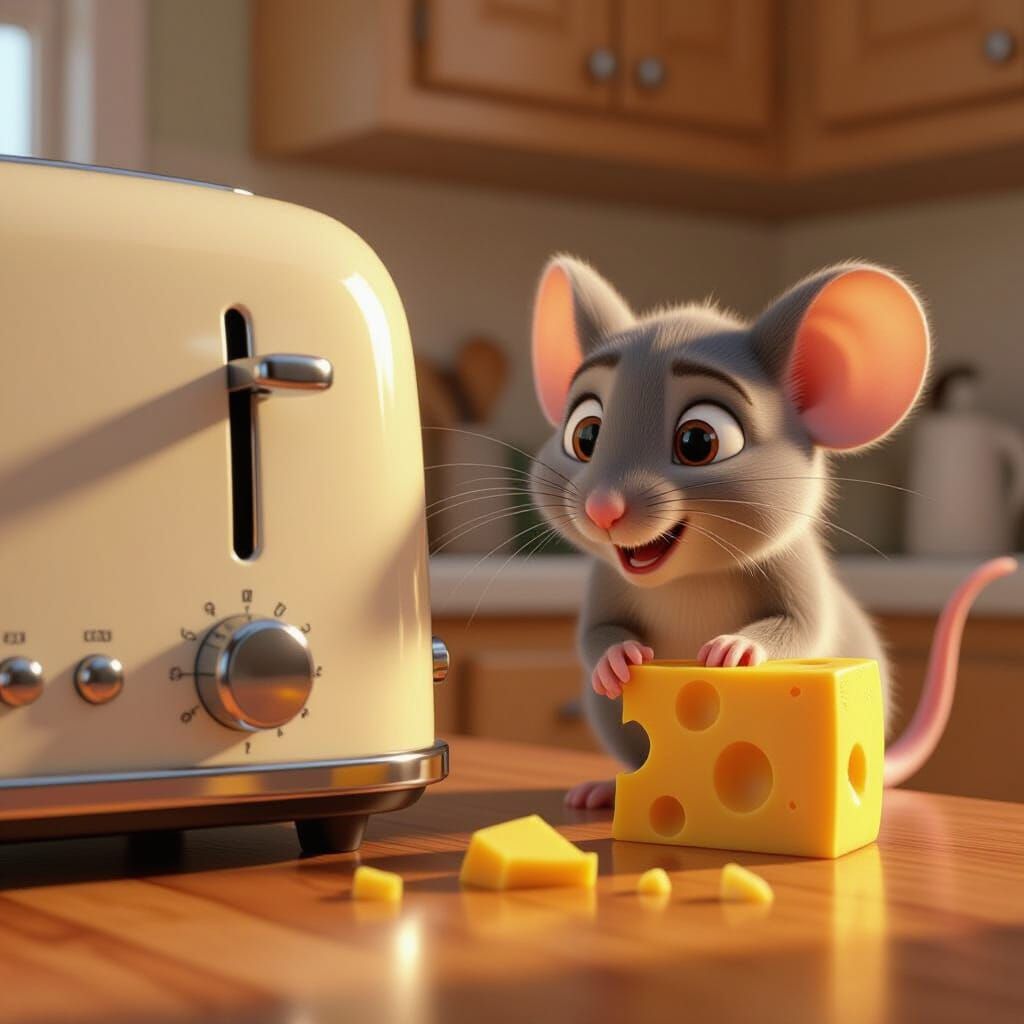 Mouse and Cheese in Pixar Animation Style