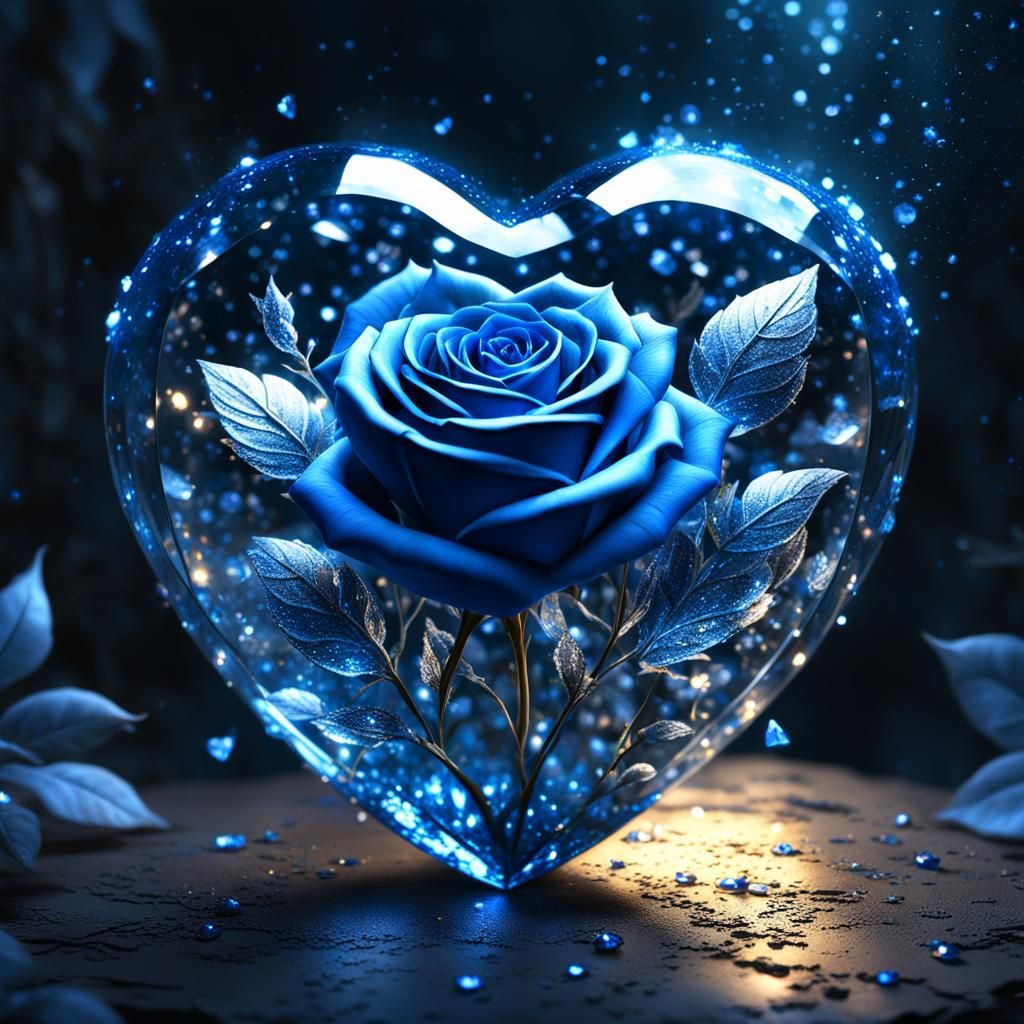 Crystalline Heart with Blue Roses in Epic CGI Render