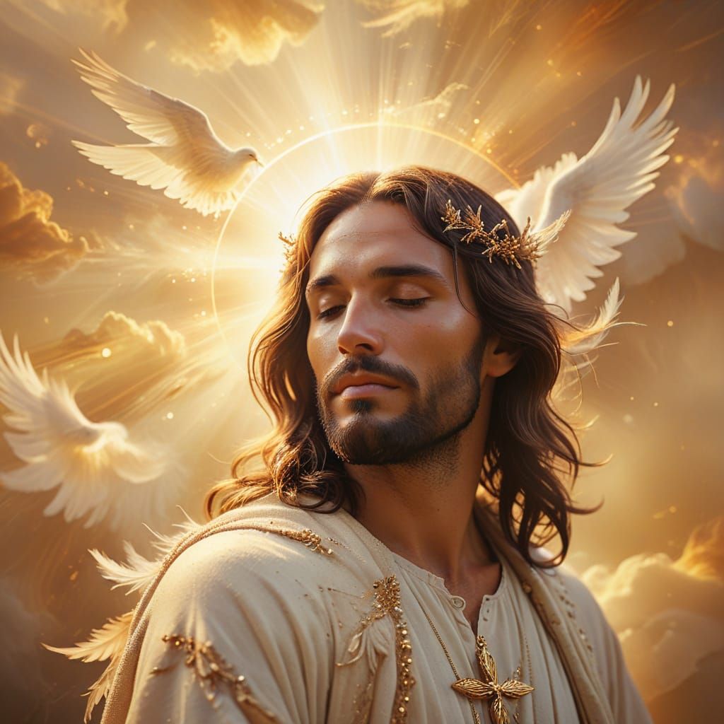 Surreal Portrait of Jesus Christ in Soft Golden Light