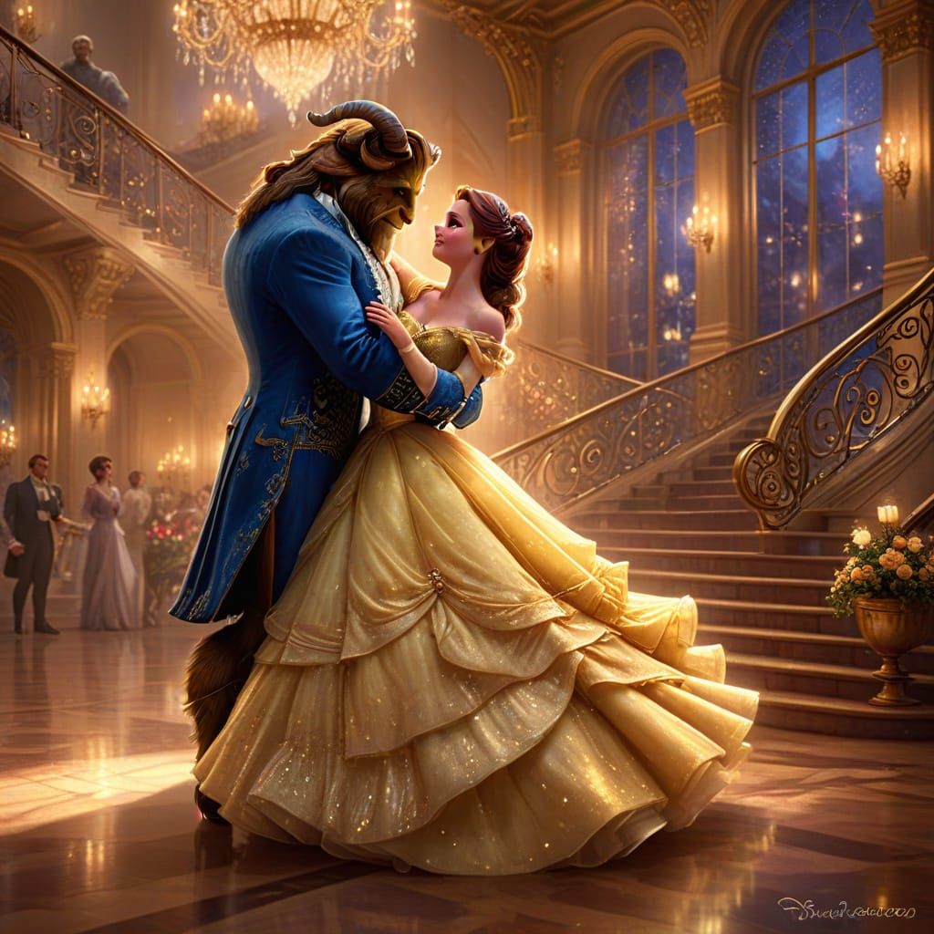 Belle and Beast Ballroom Dance: Disney Digital Painting