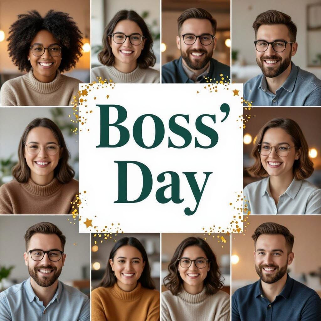Heartwarming Boss's Day Card Design With Team Photos