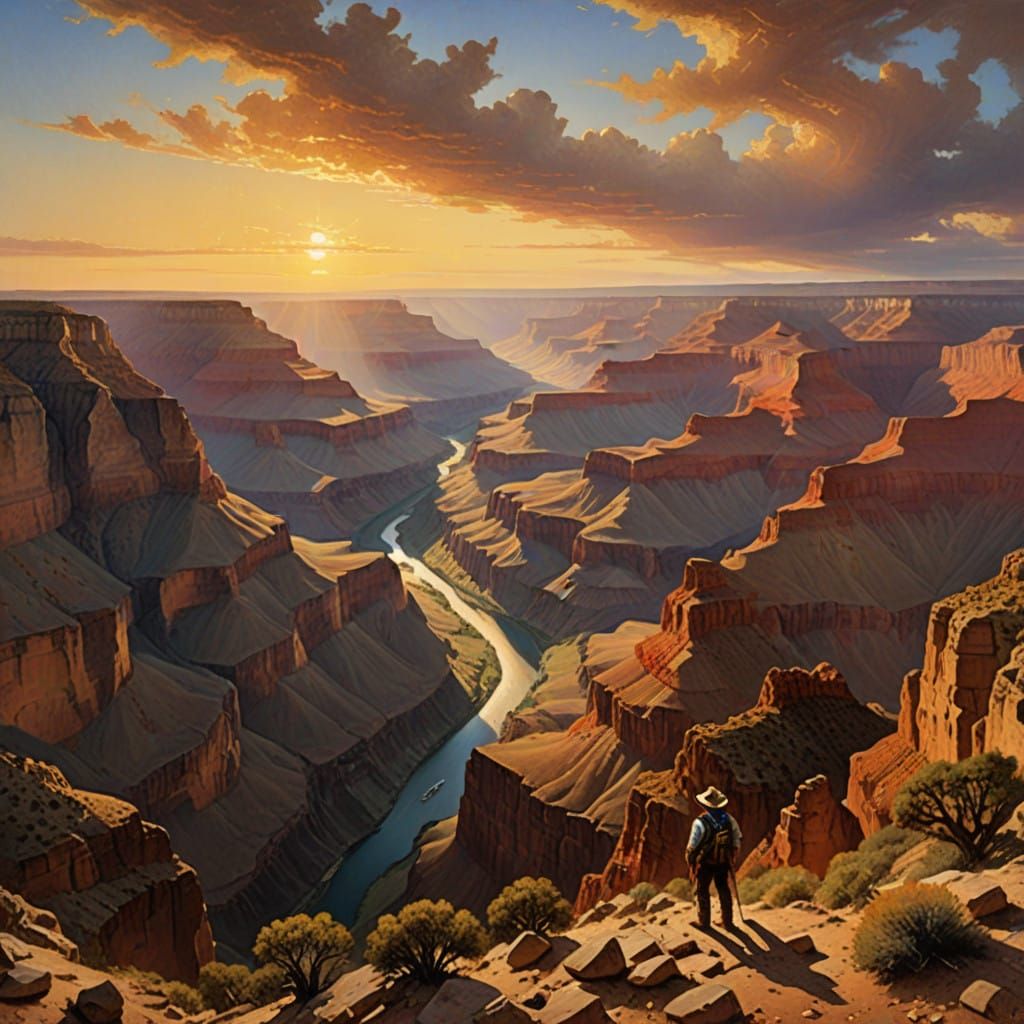 Grand Canyon at Sunrise in Bierstadt-Style Landscape Art