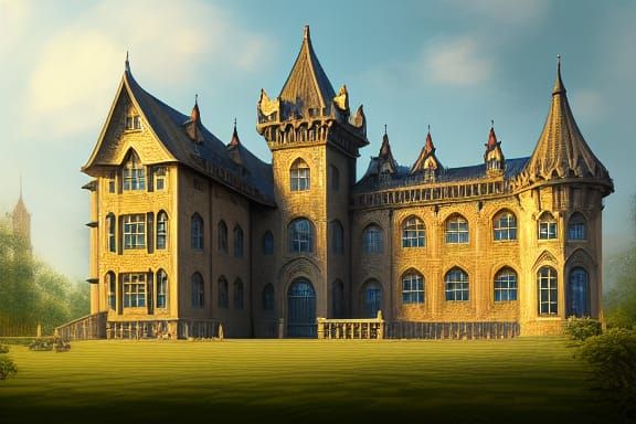 Imposing Gothic Estate: Digital Oil Painting