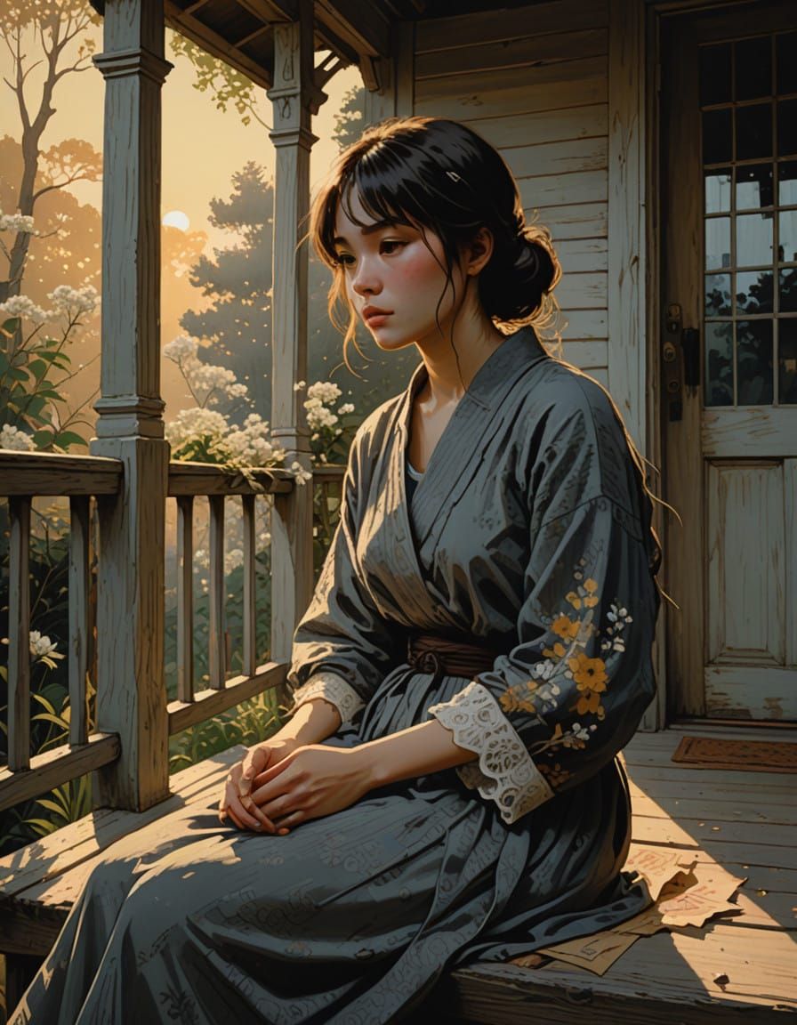 Serenity in Twilight: A Contemplative Woman's Quiet Reflecti...