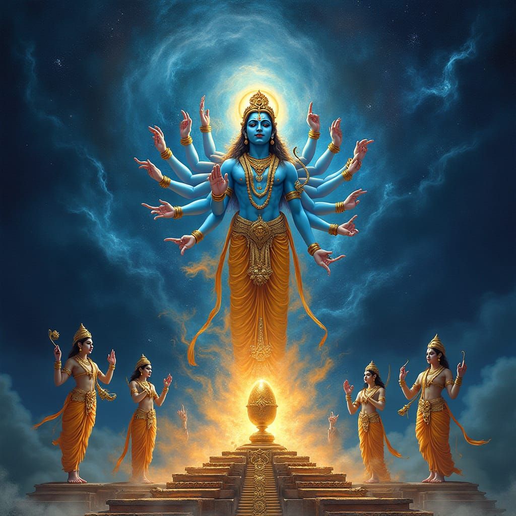Majestic Lord Vishnu in Cosmic Splendor