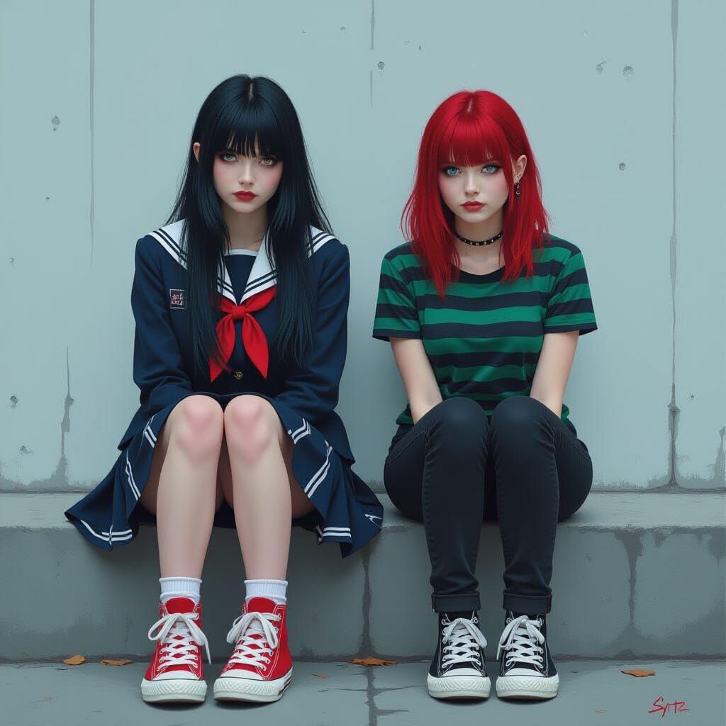 Contrasting Women in Dramatic Digital Painting