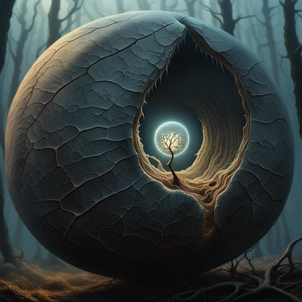 Ethereal Glow: Macro Fantasy Seed in Dark Forest