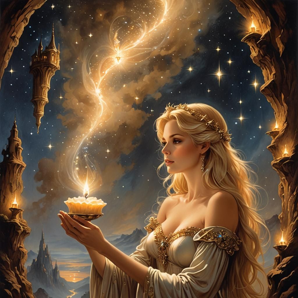 Starlight Candle Above Fantasy World in Vallejo Style