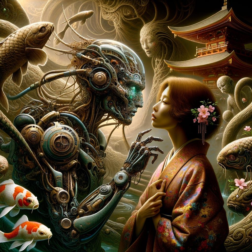 Eerie Biomechanical Intimacy in French Symbolist Style