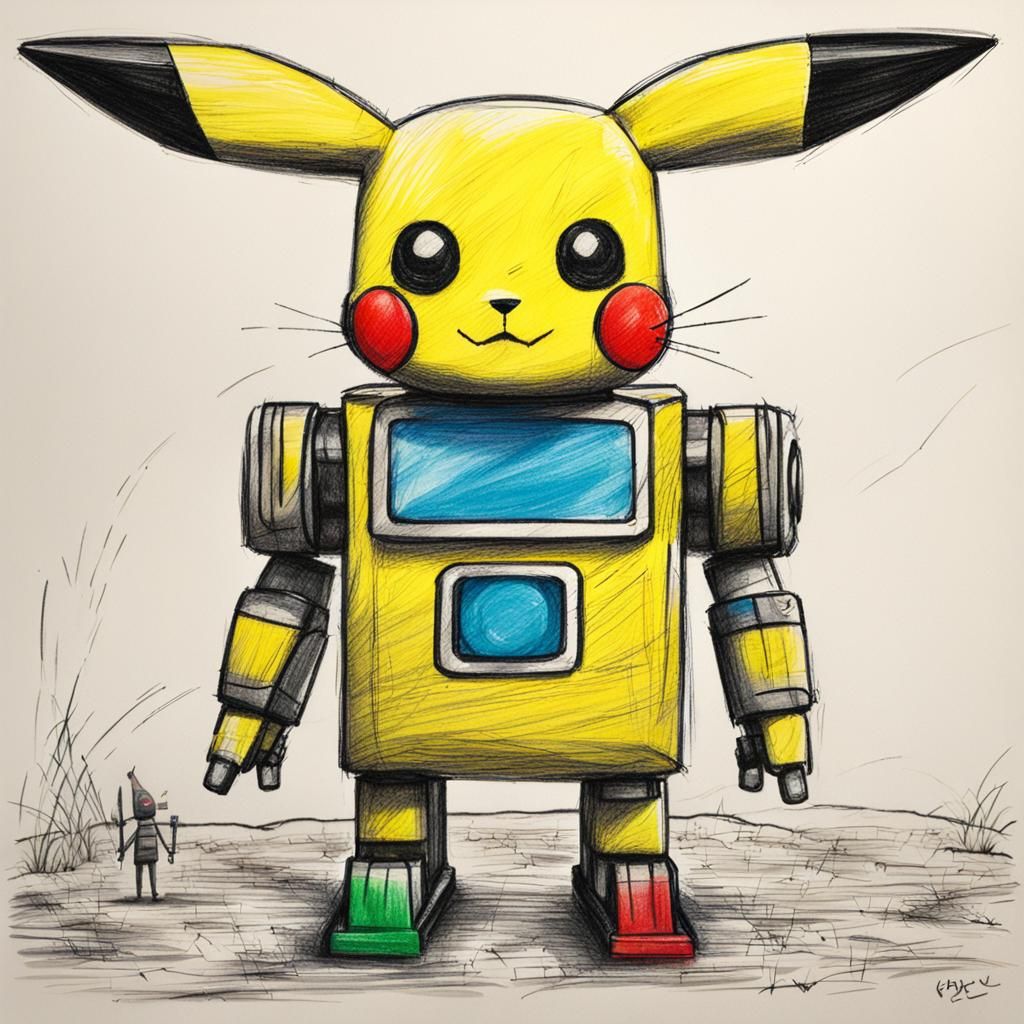 Pikachu Robot in Kids Crayon Style