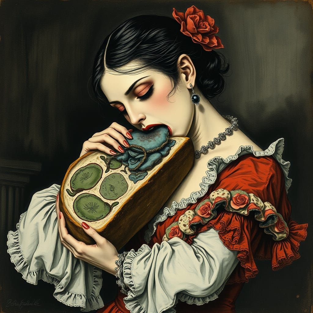 Macabre Spanish Dancer Devouring Moldy Bread