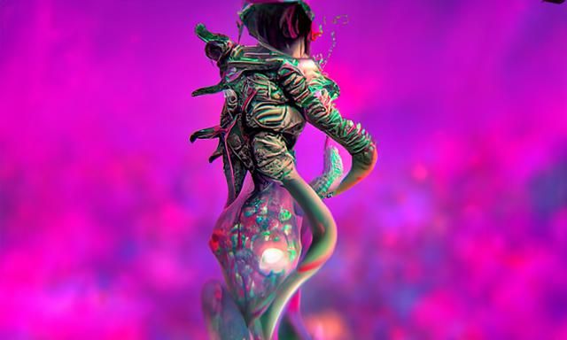 Girl in Bio Scarf: Alien Biomechanical Rendering