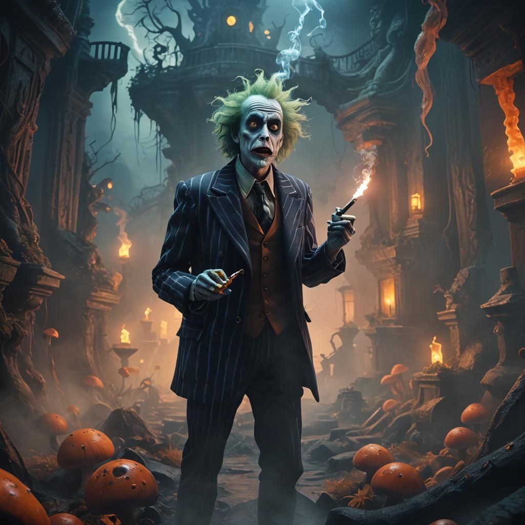 Beetlejuice in Twisted Underworld: A Burtonesque Vision