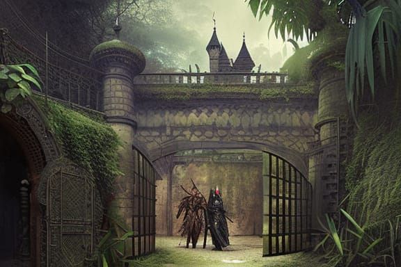 Jungle Castle Prison Guarded by Armored Officers