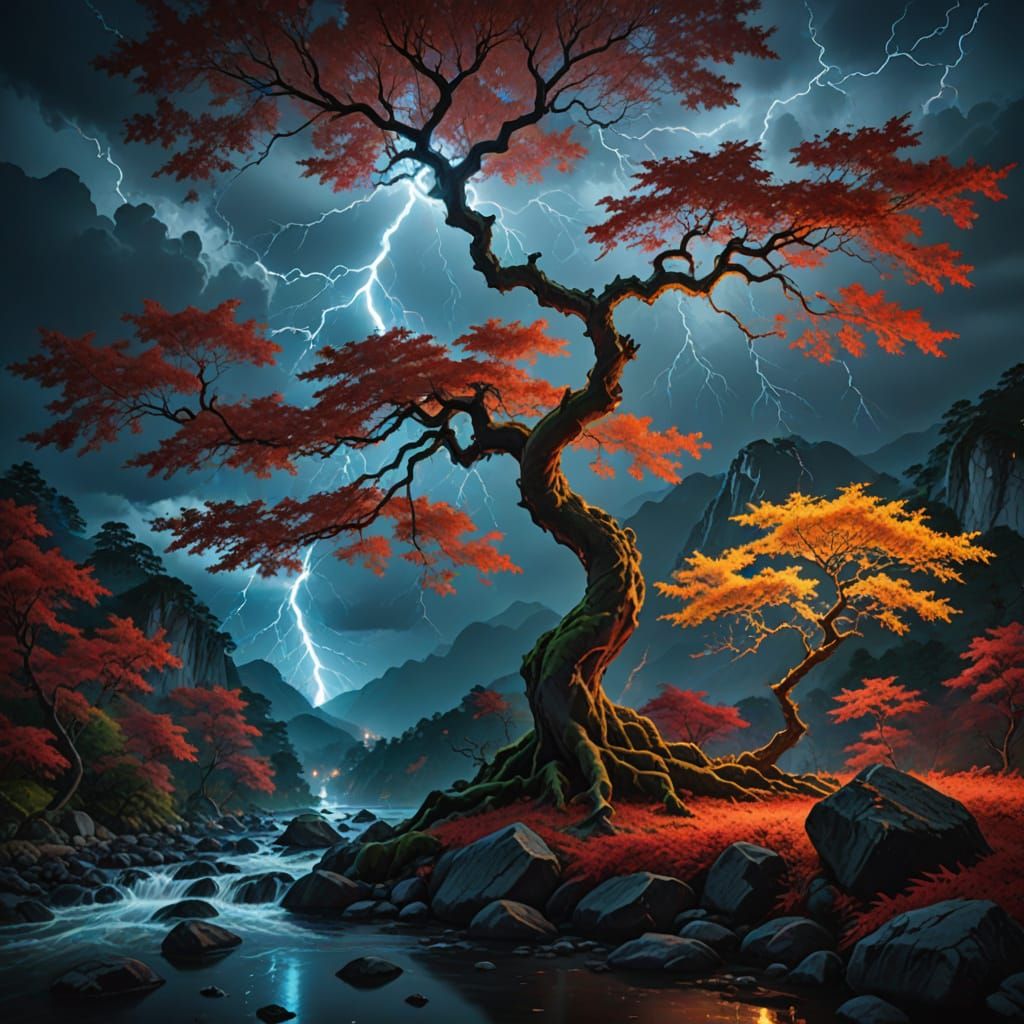 Ancient Japanese Maple Thrives in a Cosmic Lightning Storm