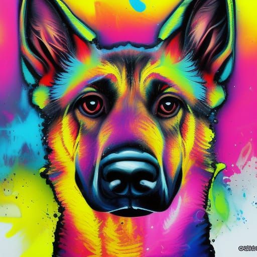 German Shepherd in Graffiti Splash Art Style