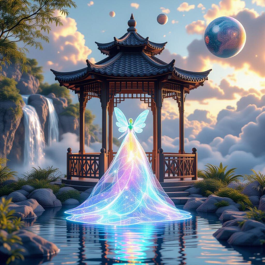 Magical Portal in Transparent Stola with 3D Effects
