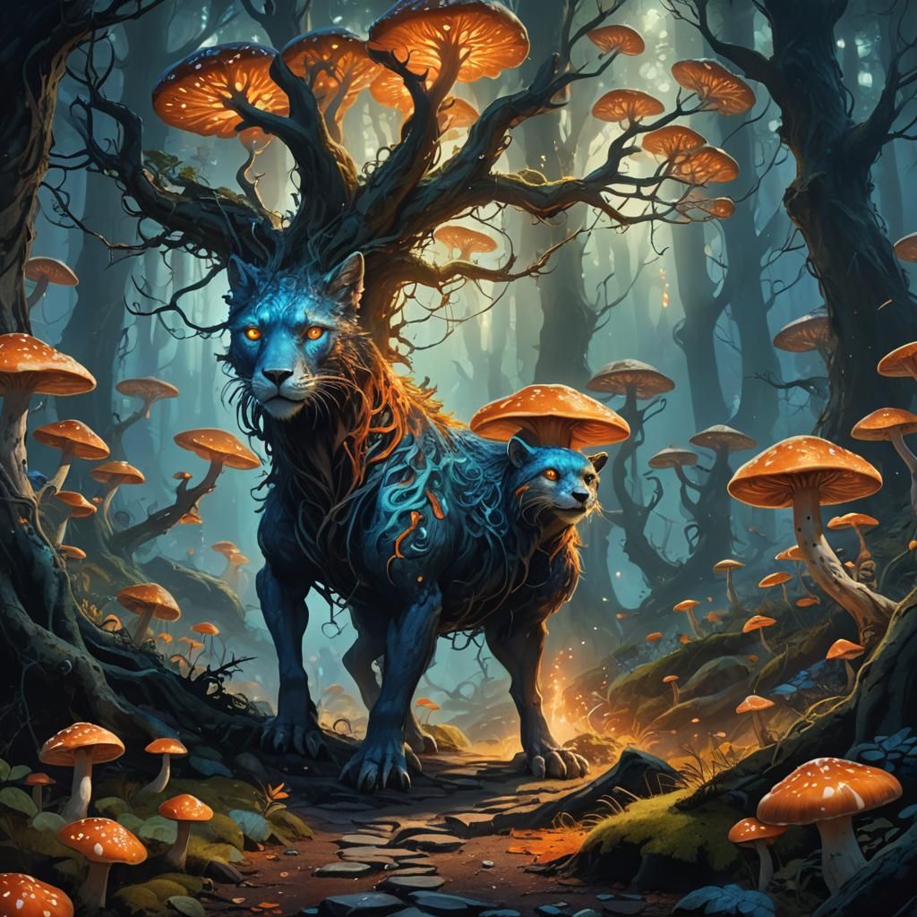 Mystical Forest Path with Fantasy Creature