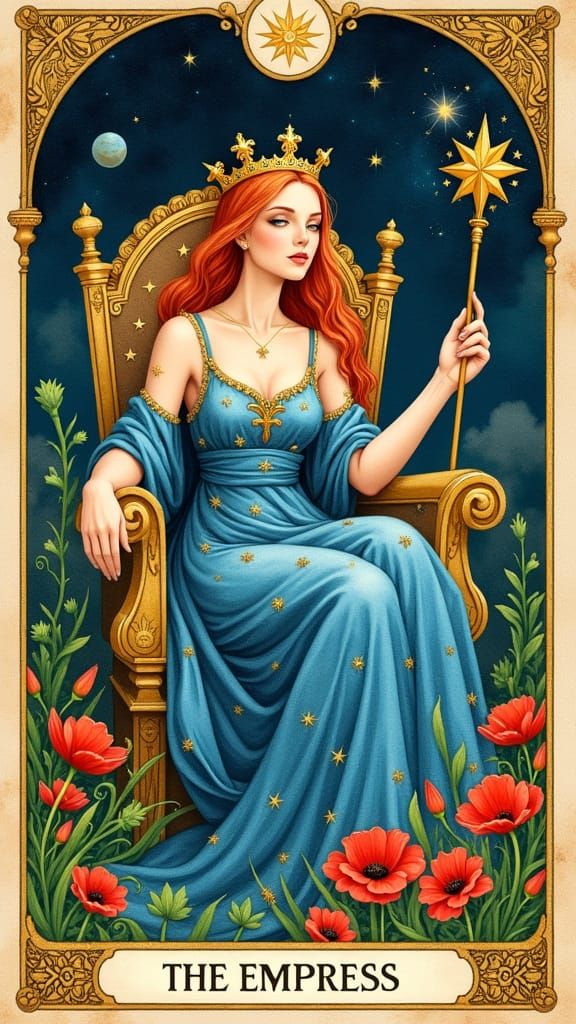 Vibrant Watercolor Empress Tarot Card Illustration