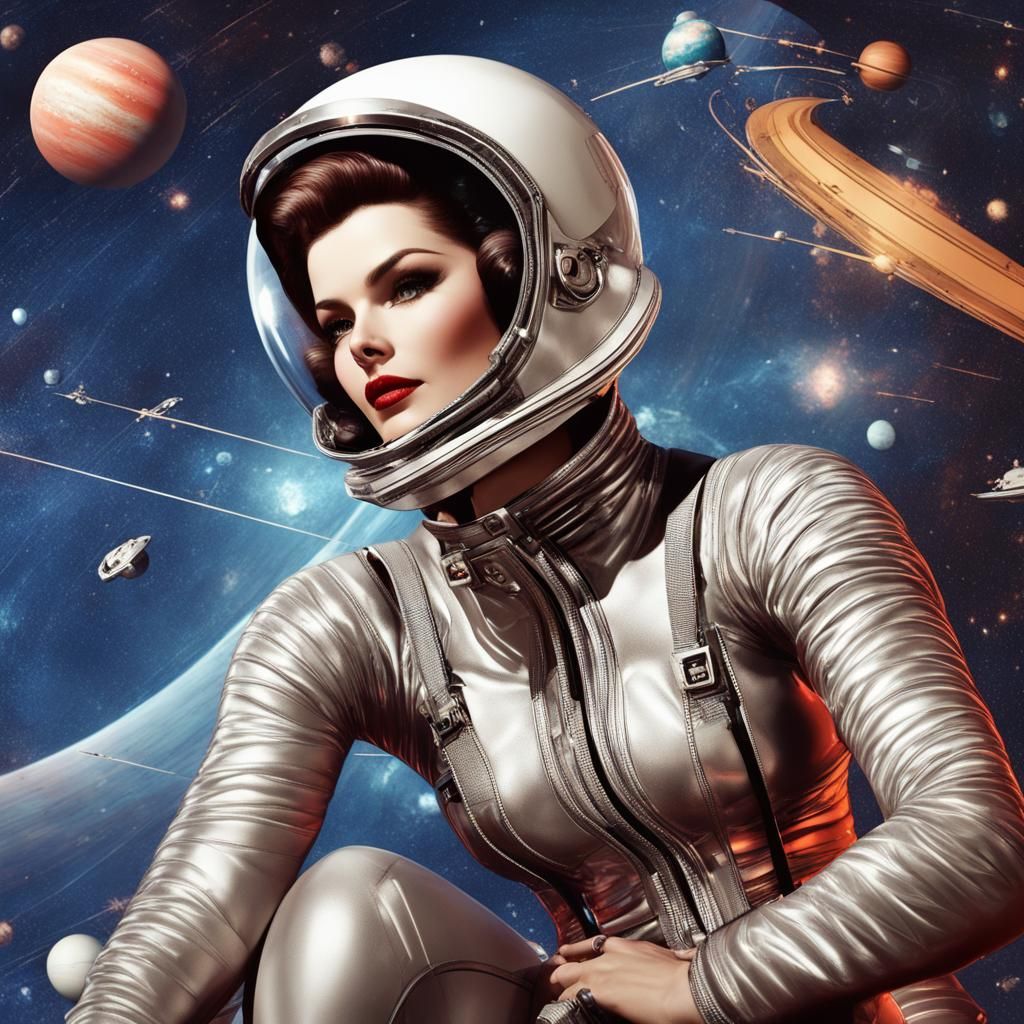 Retro Sci-Fi Astronaut in Polychromatic Space