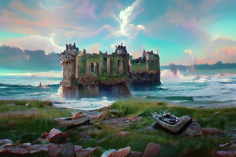 Coastal Castle Ruins, Digital Art