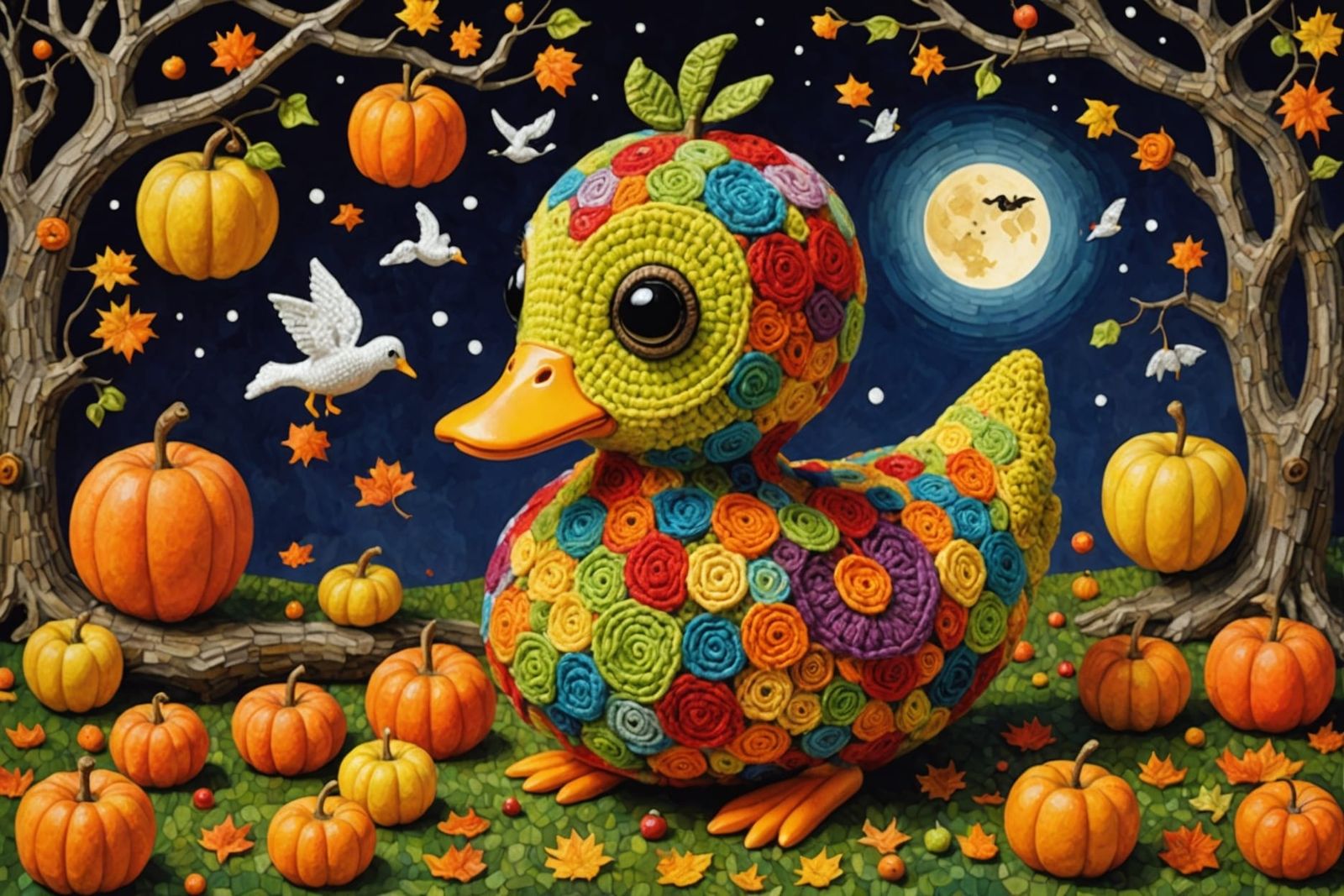 Klimt Crochet Duckling Halloween in Cubist Style