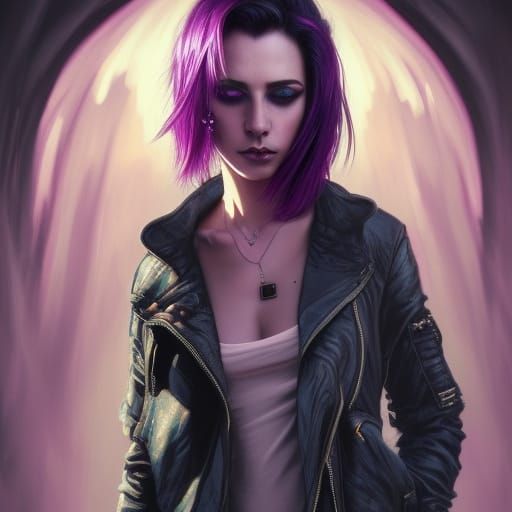 Cyberpunk Girl Portrait with Purple Mohawk