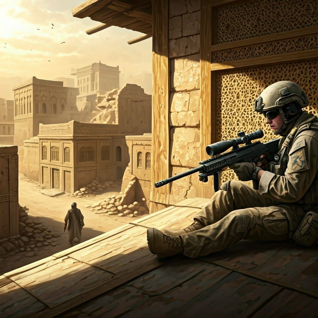 Tense Afghan Rooftop Encounter in Gritty Realism Style