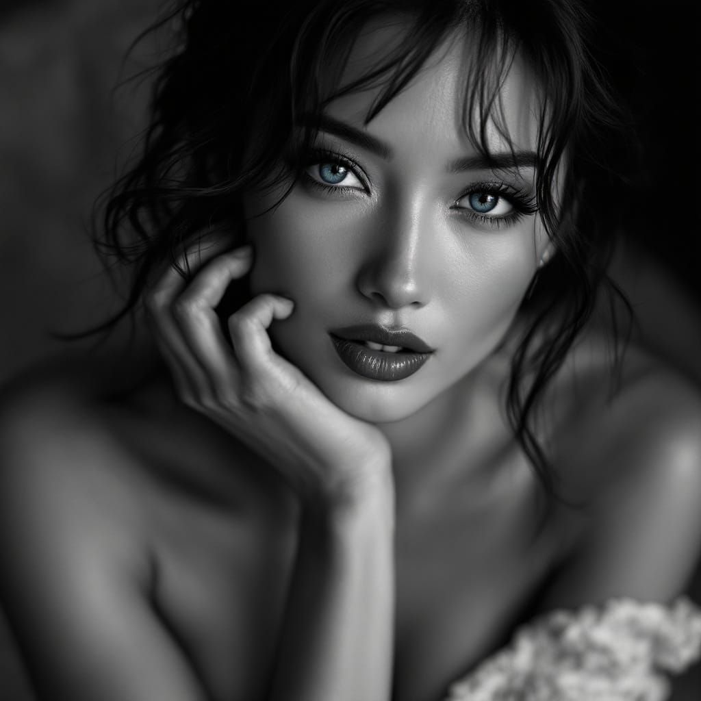 Dramatic Black and White Magazine Cover: Chinese Woman Portr...